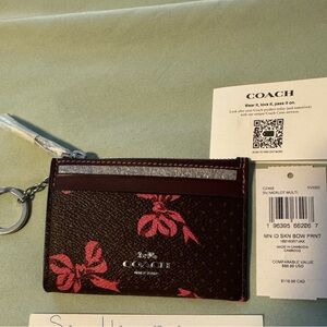 Coach Brown and Pink Bow Print Card Holder